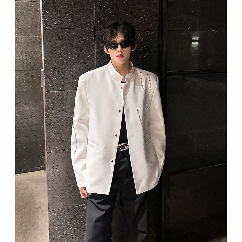 高级感立领风西装外套男秋季休闲新中式钉珠西服409-5621-P118，男装西服套装，星座409(原A307）