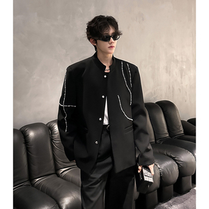 高级感立领风西装外套男秋季休闲新中式钉珠西服409-5621-P118图片