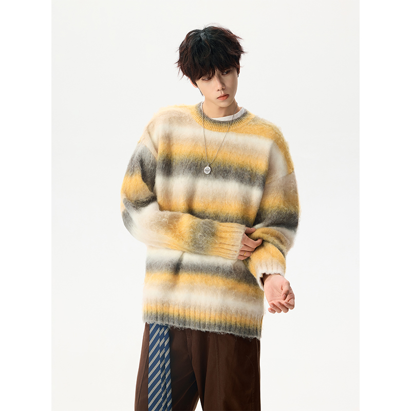 潮美式复古条纹毛衣男女宽松针织衫秋冬小众毛线衣409-M30-P78，男装针织衫/毛衣，星座409(原A307）
