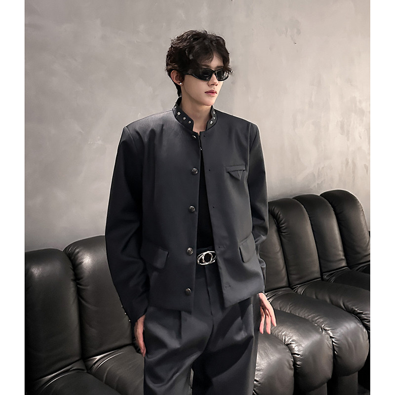 高级感立领西装外套男短款带垫肩409-5623-P176上衣P108+裤子P68,男装西服套装,星座409(原A307）
