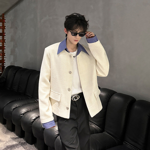 小香风外套男高级感拼接条纹衬衫领夹克 409-5608-P118图片