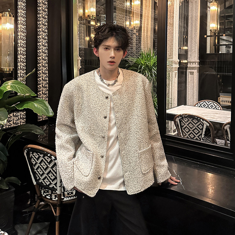 粗花呢白色垫肩小香风外套男冬季加厚高级感夹克409-5602-P108,男装夹克,星座409(原A307）
