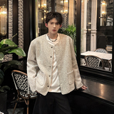 粗花呢白色垫肩小香风外套男冬季加厚高级感夹克409-5602-P108，男装夹克，星座409(原A307）