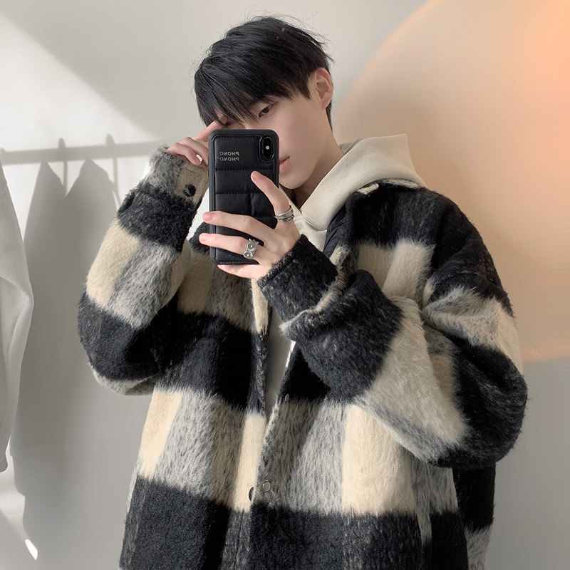 毛呢外套男秋冬款加厚复古格纹男装高级感呢子大衣409-5558-p78,女装短外套,星座409(原A307）