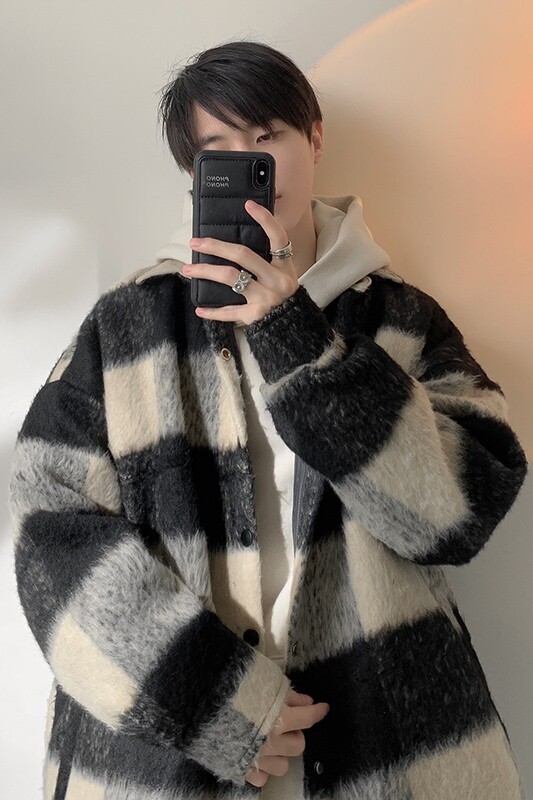 毛呢外套男秋冬款加厚复古格纹男装高级感呢子大衣409-5558-p78,女装短外套,星座409(原A307）