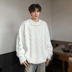 美式复古毛绒针织衫男女秋冬新款宽松慵懒风小众上衣409-M09-P90图片