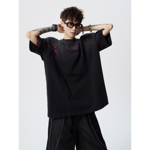 P38 2602 2026破碎设计T恤男女高街潮牌vibe痞帅渐变短袖 XZ409