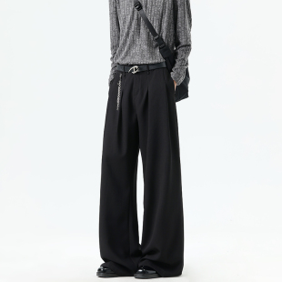 K001 XZ409 P55 子黑白高级流行百搭裤 小众重工金属设计链条休闲裤