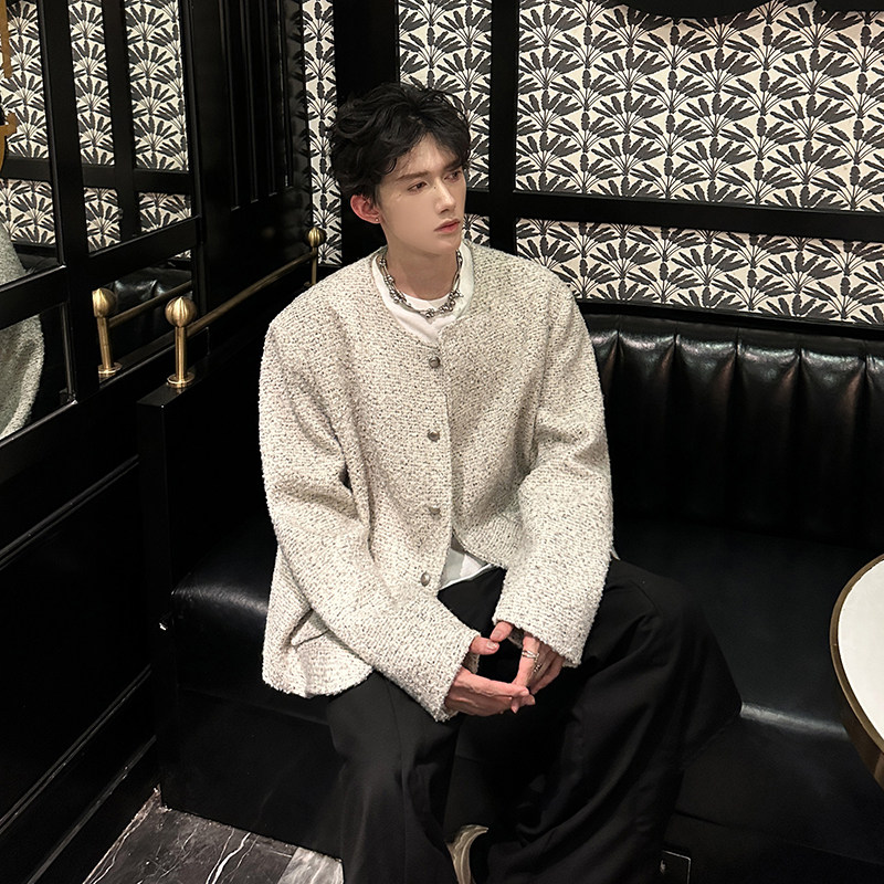 粗花呢白色垫肩小香风外套男冬季加厚高级感夹克409-5602-P108,男装夹克,星座409(原A307）