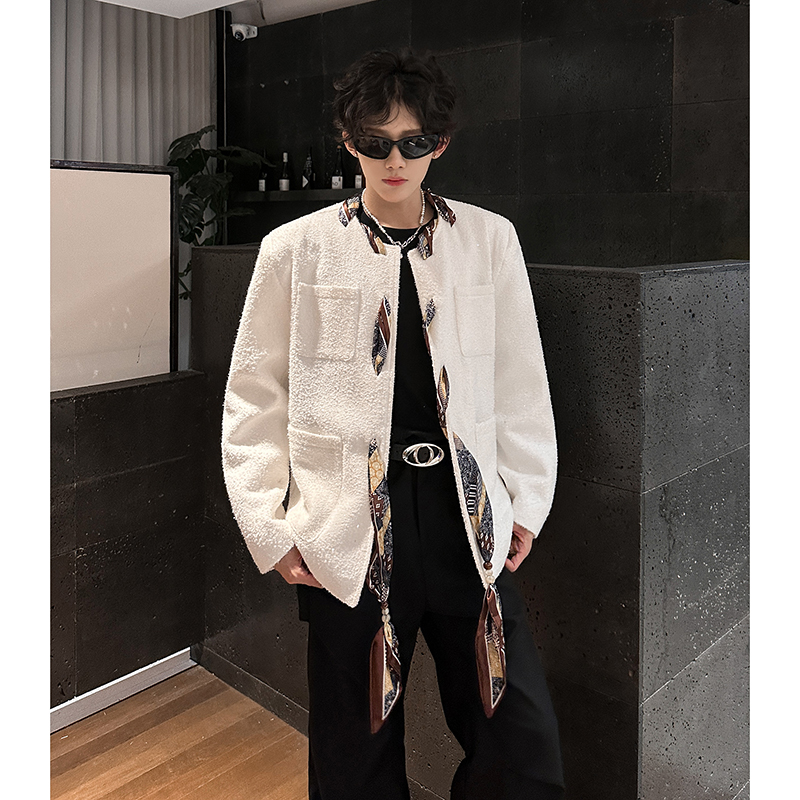 法式轻奢丝巾设计粗花小香风外套男宽松痞帅夹克409-5616-P118，男装夹克，星座409(原A307）
