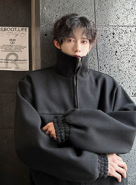 痞帅毛呢夹克外套黑色高领呢子夹克 高街立领上衣409-F111-P98