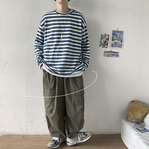 2021春薄款宽松韩版男条纹长袖上衣ins卫衣XZ404-2-TW10图片