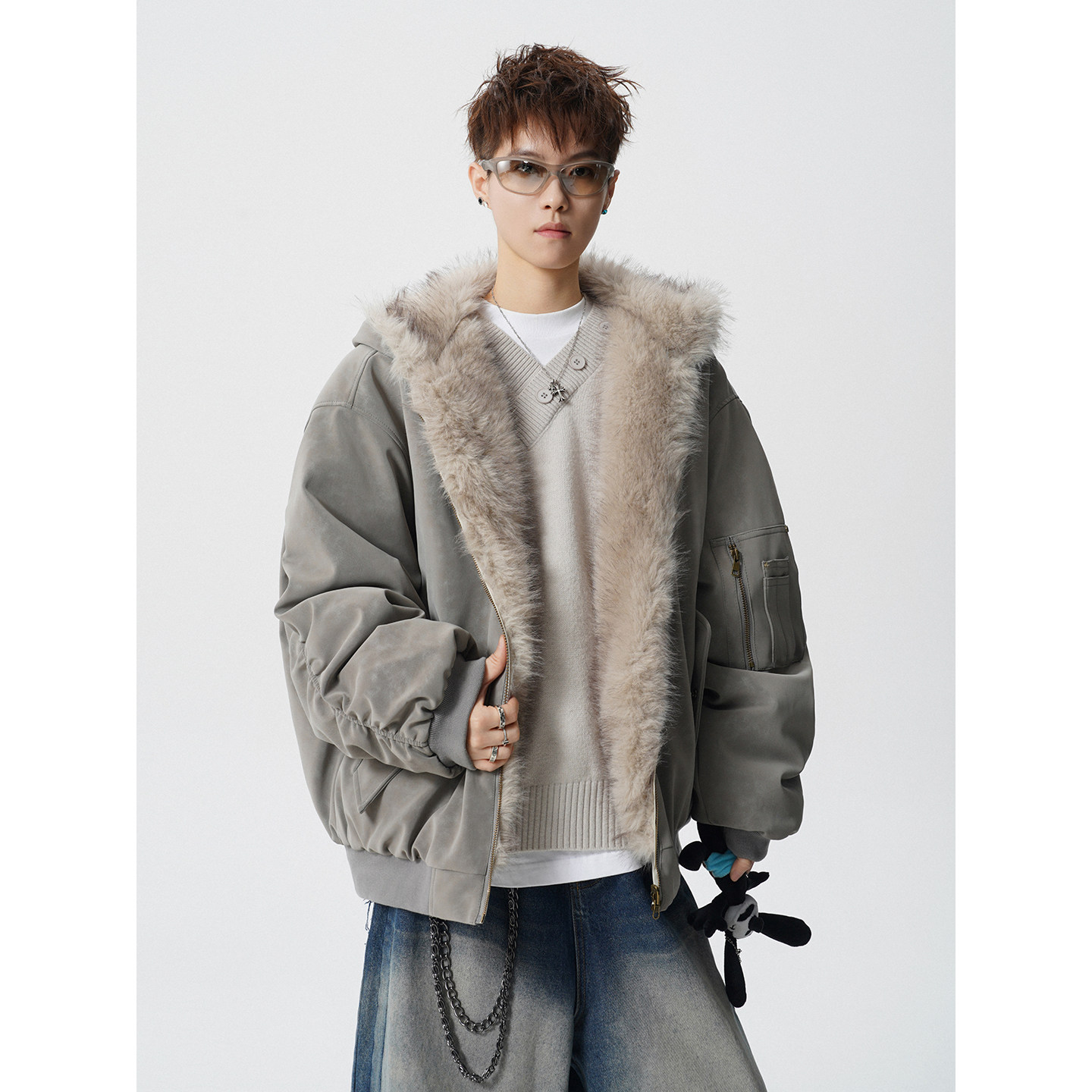 双面穿座山雕棉衣飞行夹克加厚保暖宽松连帽外套409-J231-P168,男装夹克,星座409(原A307）