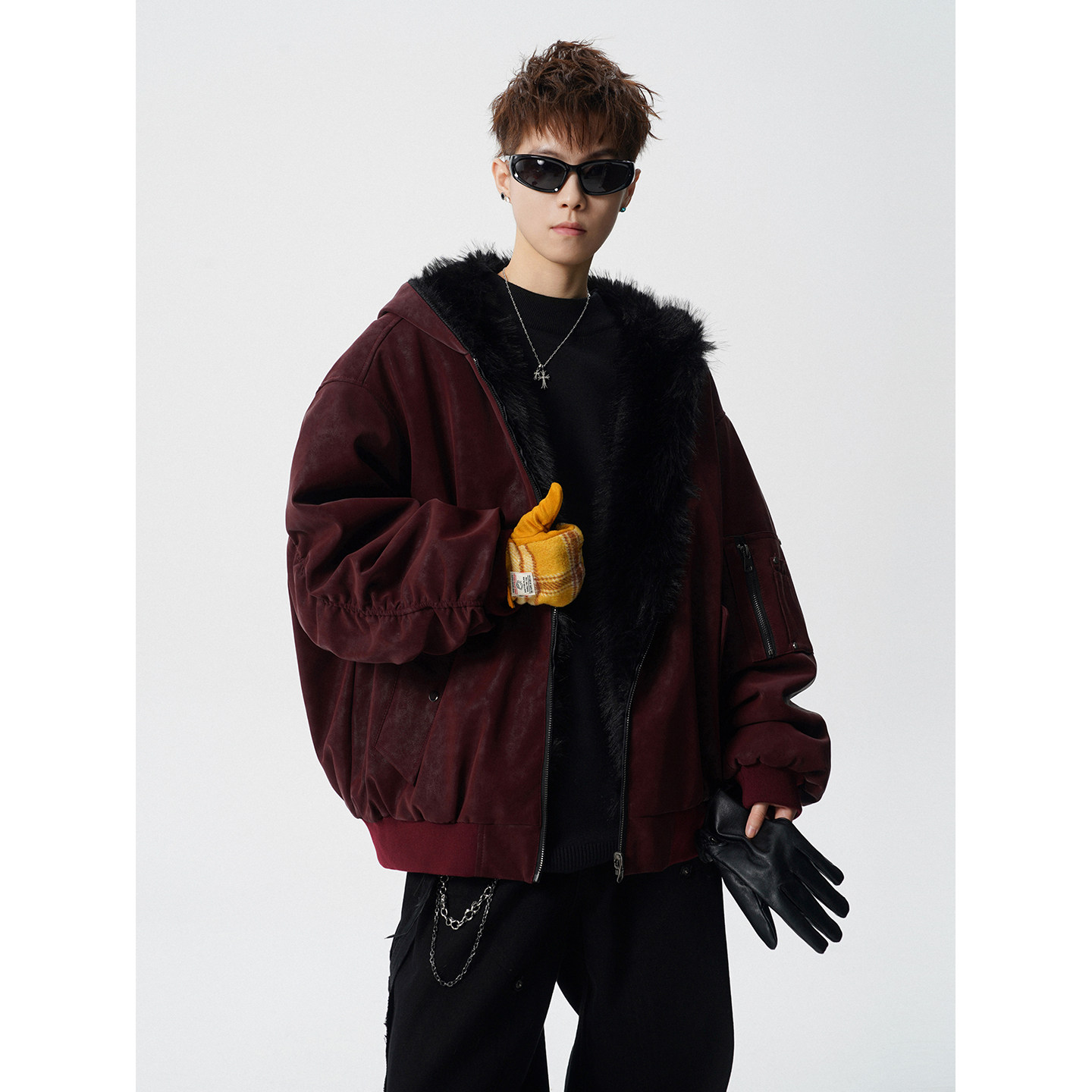双面穿座山雕棉衣飞行夹克加厚保暖宽松连帽外套409-J231-P168,男装夹克,星座409(原A307）