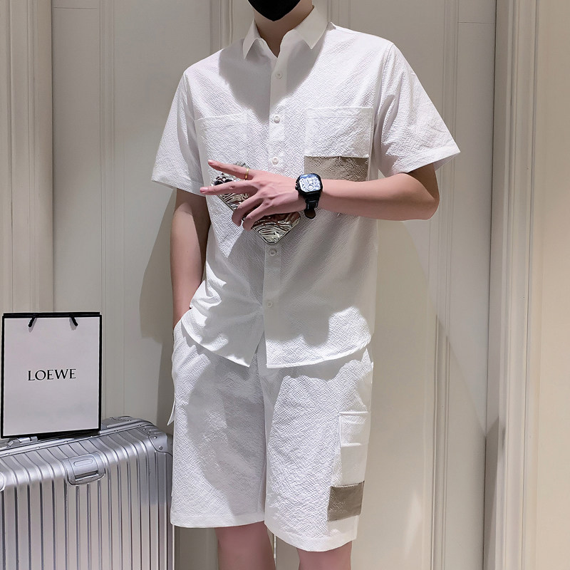 夏上新学生时尚翻领T恤套装运动休闲短裤T恤男女A307-TZ56--P115,男装休闲套装,星座409(原A307）