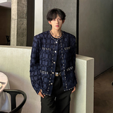 小香风短款外套男小众镶钻设计感新款毛边格子夹克409-5613-P138，男装夹克，星座409(原A307）