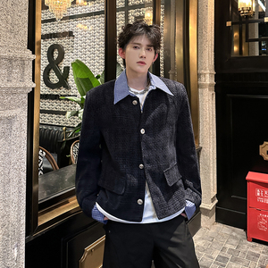 小香风外套男高级感拼接条纹衬衫领夹克 409-5608-P118图片