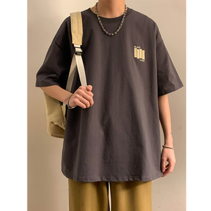 2023夏季新款字母刺绣圆领宽松短袖T恤百搭上衣男A307-TX09-P30图片