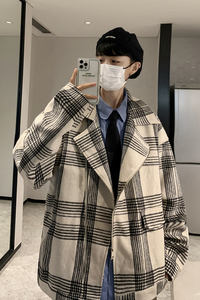 盐系慵懒毛呢格子大衣男秋冬装oversize夹克 XZ404-2-DY10图片