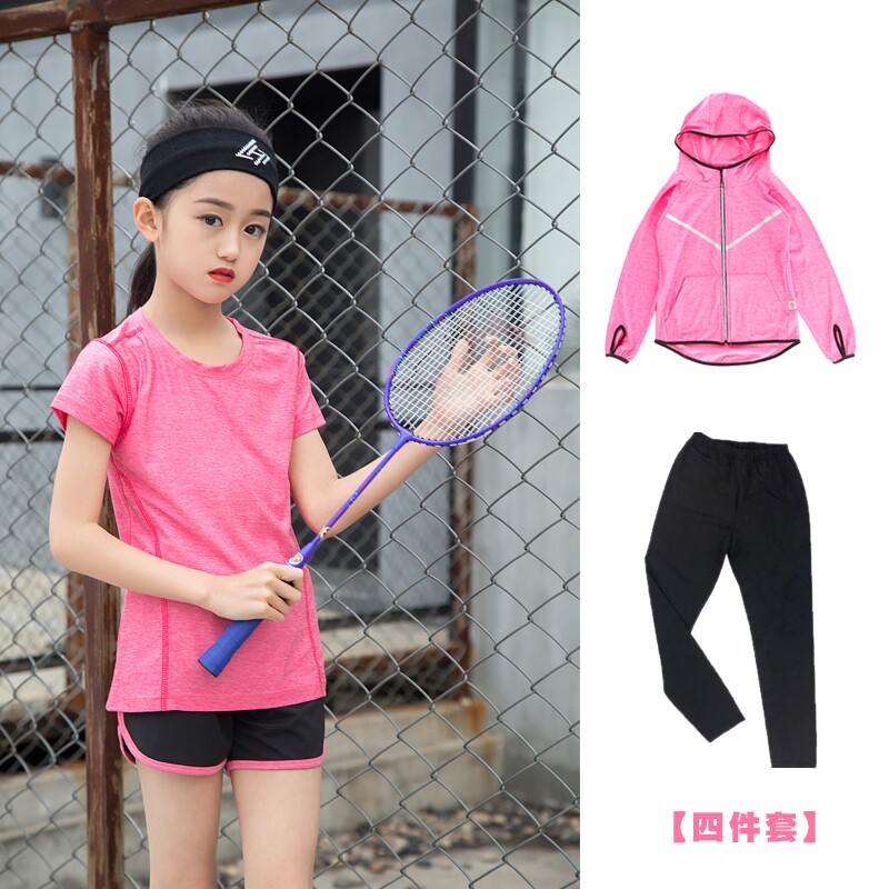 时尚速干羽毛球服女童夏2025 网球训练衣 瑜伽儿童乒乓球服套装