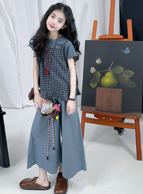 女童2026新款格子三件套夏季套装