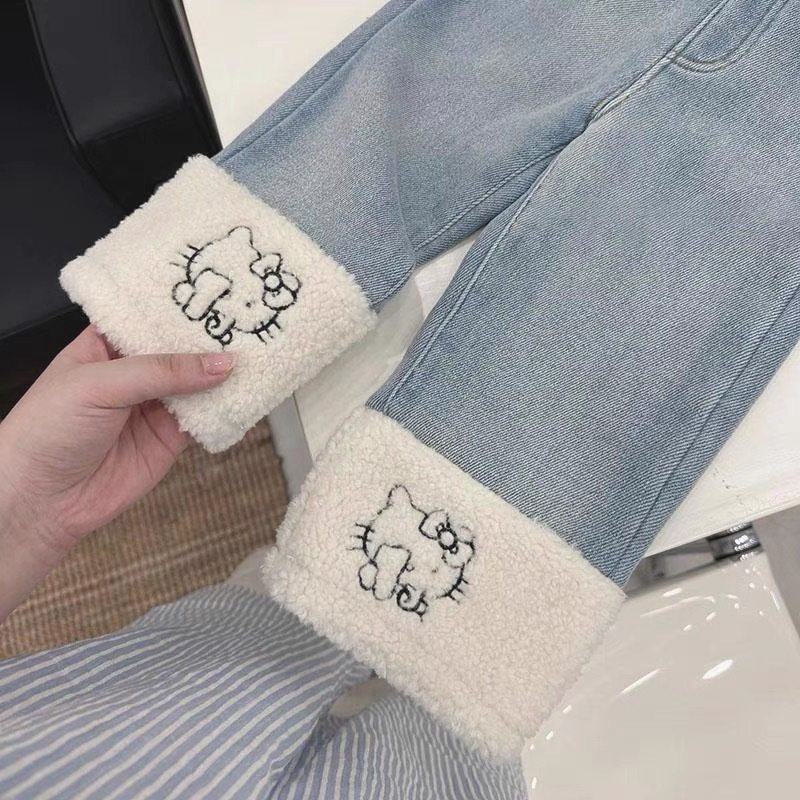 童装女童加绒牛仔裤26秋冬可爱宝宝裤子卡通羊羔毛拼接儿童直筒裤,童装/婴儿装/亲子装,儿童牛仔裤,淘宝优惠券,粉丝福利购,淘宝优惠卷