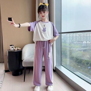 女童夏季套装2026新款运动中大童洋气时髦春秋款儿童夏装阔腿裤潮