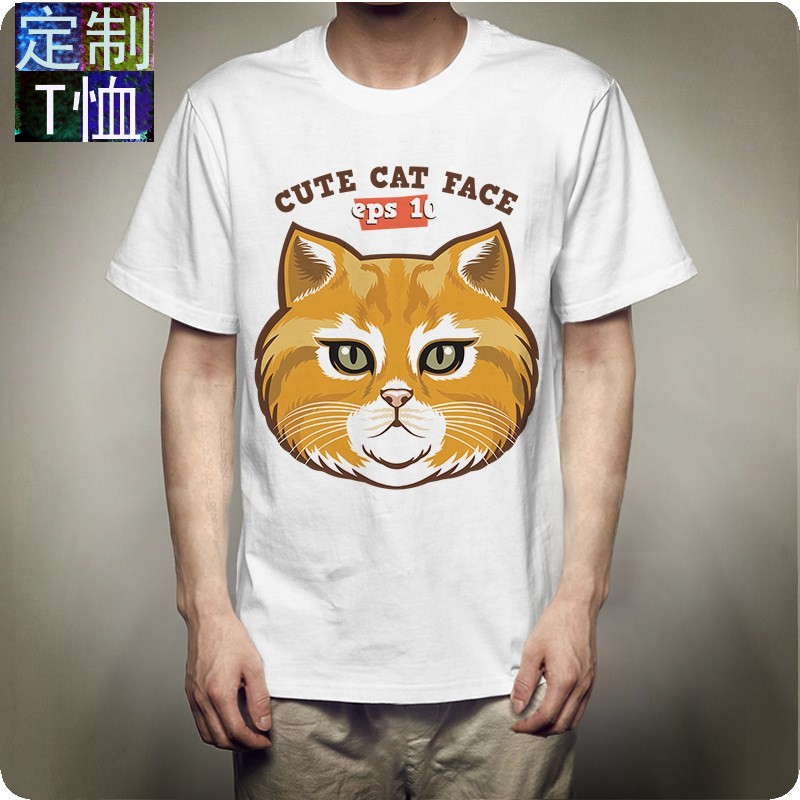 2020夏季新品时尚印花简约韩版上衣卡通猫脸潮牌男女同款短袖T恤