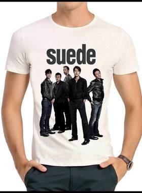 Suede T-shirt 英国 山羊皮 乐队 T恤 白色 短袖 山羊皮 T恤 男女