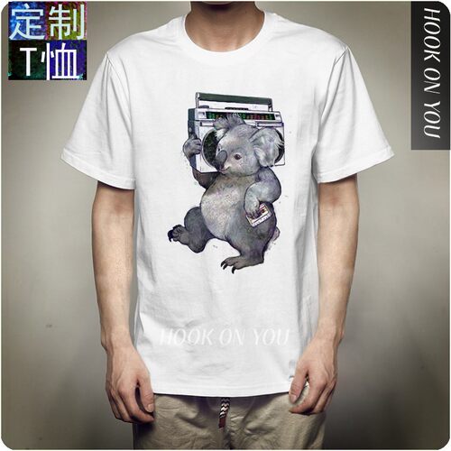 T-shirt外贸新款动物考拉DJ男士短袖T恤周边卡通休闲衣服潮
