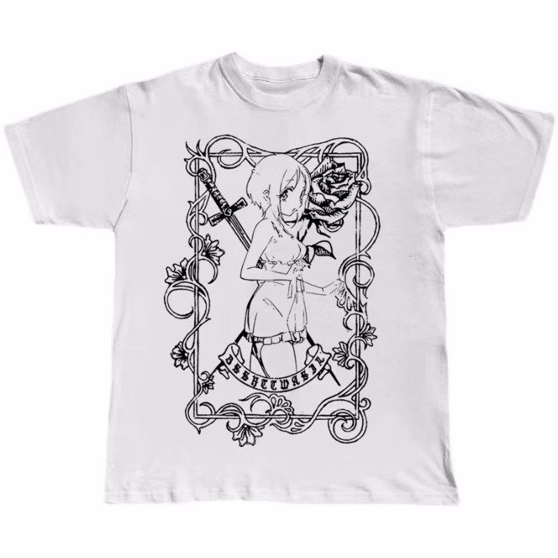 BSSHTTWASIL止痛精神 原创绘画《剑&玫瑰》印花短袖 二次元T恤