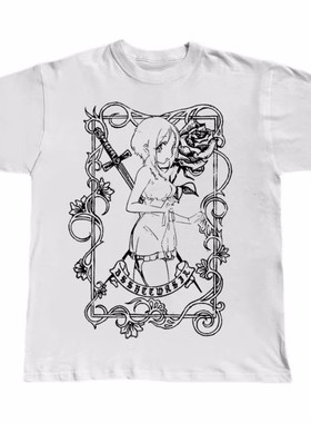 BSSHTTWASIL止痛精神 原创绘画《剑&玫瑰》印花短袖 二次元T恤