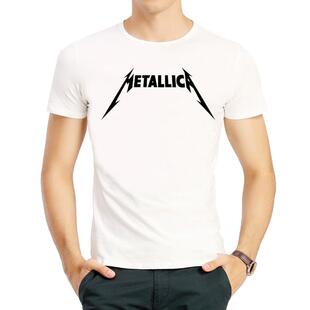 金属乐队T恤白色短袖宽松摇滚夏季印花衣服男女Metallica T-shirt