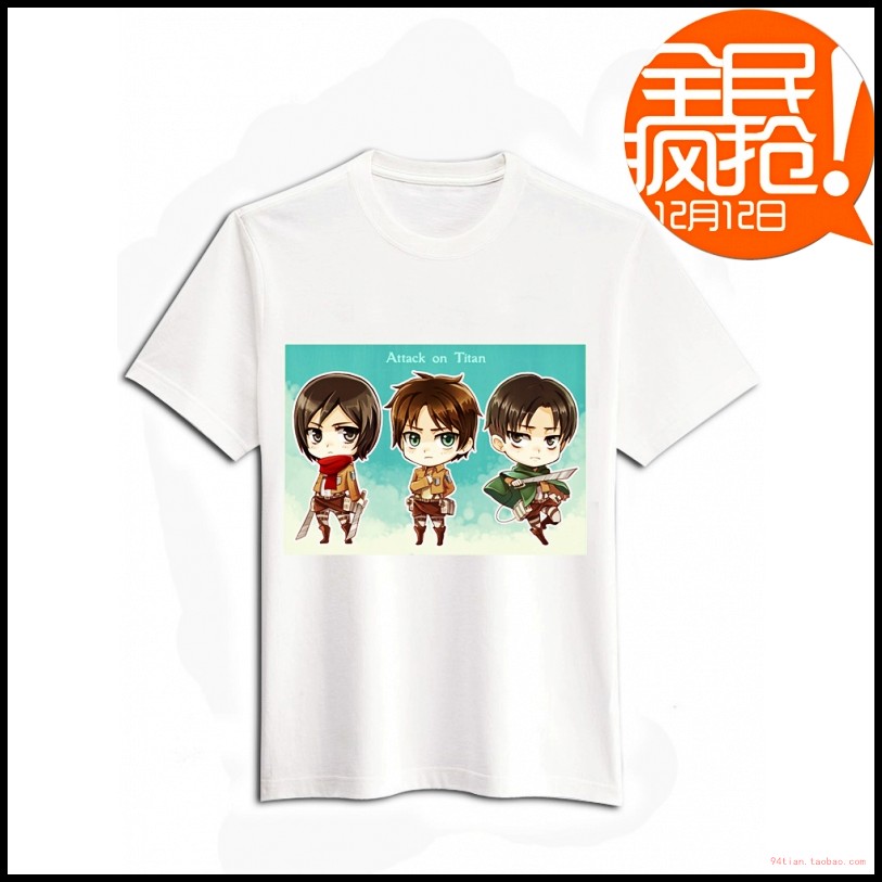 进击的巨人 Q版艾伦 三笠 兵长T恤 动漫 T恤 卡通衣服