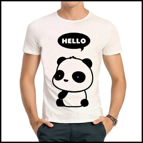 Panda T-shirt Hello 个性 熊猫 T恤 白色短袖 T恤 熊猫 T恤 男女