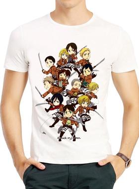 进击的巨人T恤Q版白色艾伦短袖印花衣服 attack on titan T-shirt