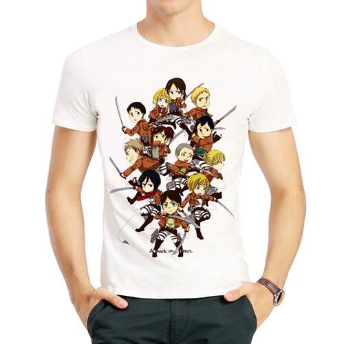 进击的巨人T恤Q版白色艾伦短袖印花衣服 attack on titan T-shirt