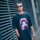 周柏豪 FUTURISTIC PRINT XPX 独角兽图案蜡染做旧印花短袖 T恤