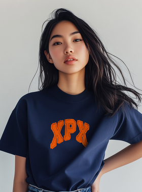 XPX 周柏豪 EMBROIDERY VINTAG 团队贴布印花设计圆领短袖T恤