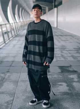 XPX 周柏豪 STRIPPED KNIT 套头圆领撞色经典条纹针织毛衣