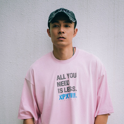 XPX 周柏豪 人生标语团队LOGO喷染做旧圆领短袖T恤