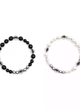 手串松珠+贝珠+不锈钢银珠百搭