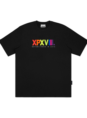 XPX 周柏豪 彩色团队植绒LOGO印花短袖T恤