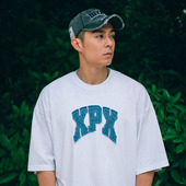 团队流苏牛仔贴布印花短袖 XPX 周柏豪 T恤