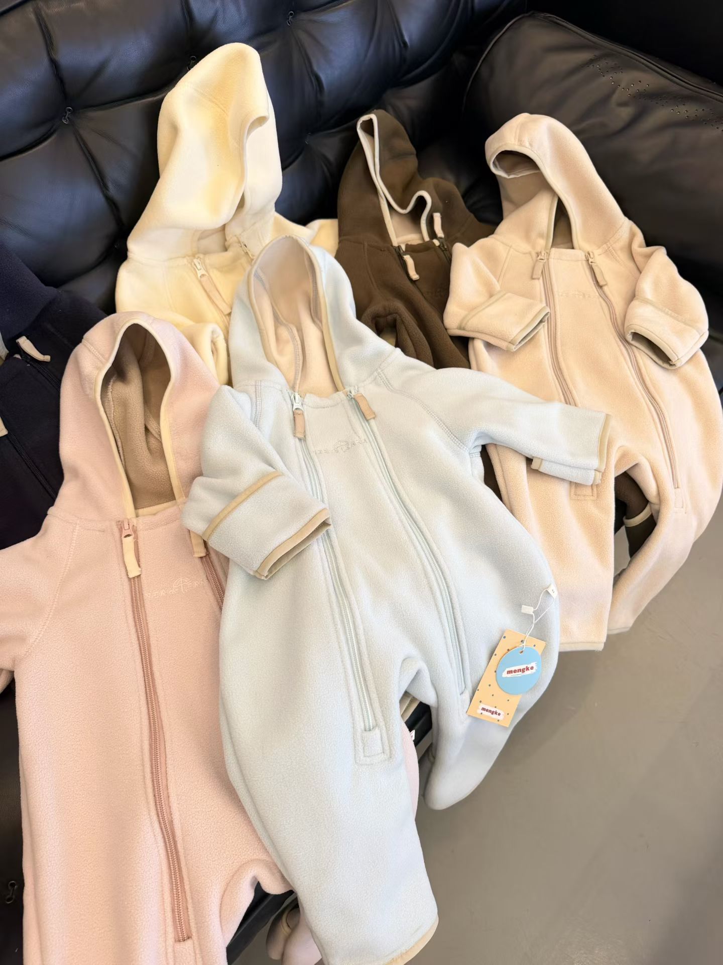 预ins丹麦小雨伞秋冬婴幼儿秋冬双面摇粒绒连体衣宝宝外套爬服哈