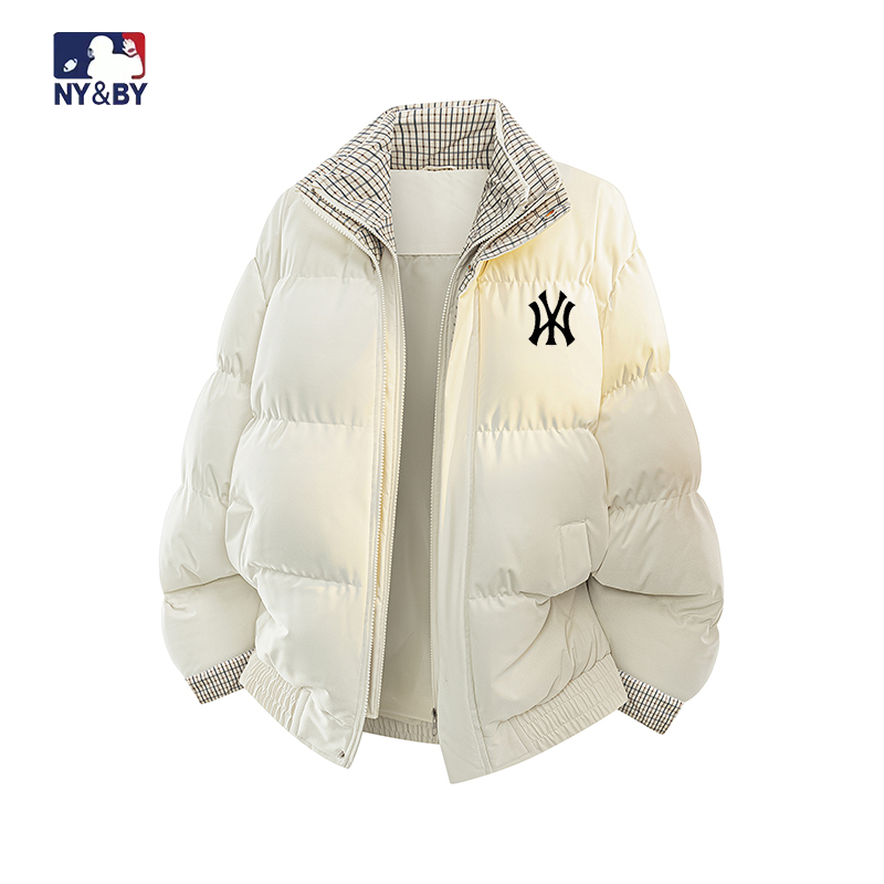 反季冬季美式格纹假两件羽绒棉服男女新款加厚保暖立领上衣外套男