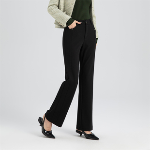秋奕女裤2024秋季新款黑色料子长裤高腰时尚百搭鱼尾微喇裤65527