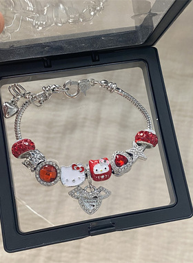 潘家风格本命年发财红凯蒂猫手链女百搭甜美手绳diy卡通系列手镯