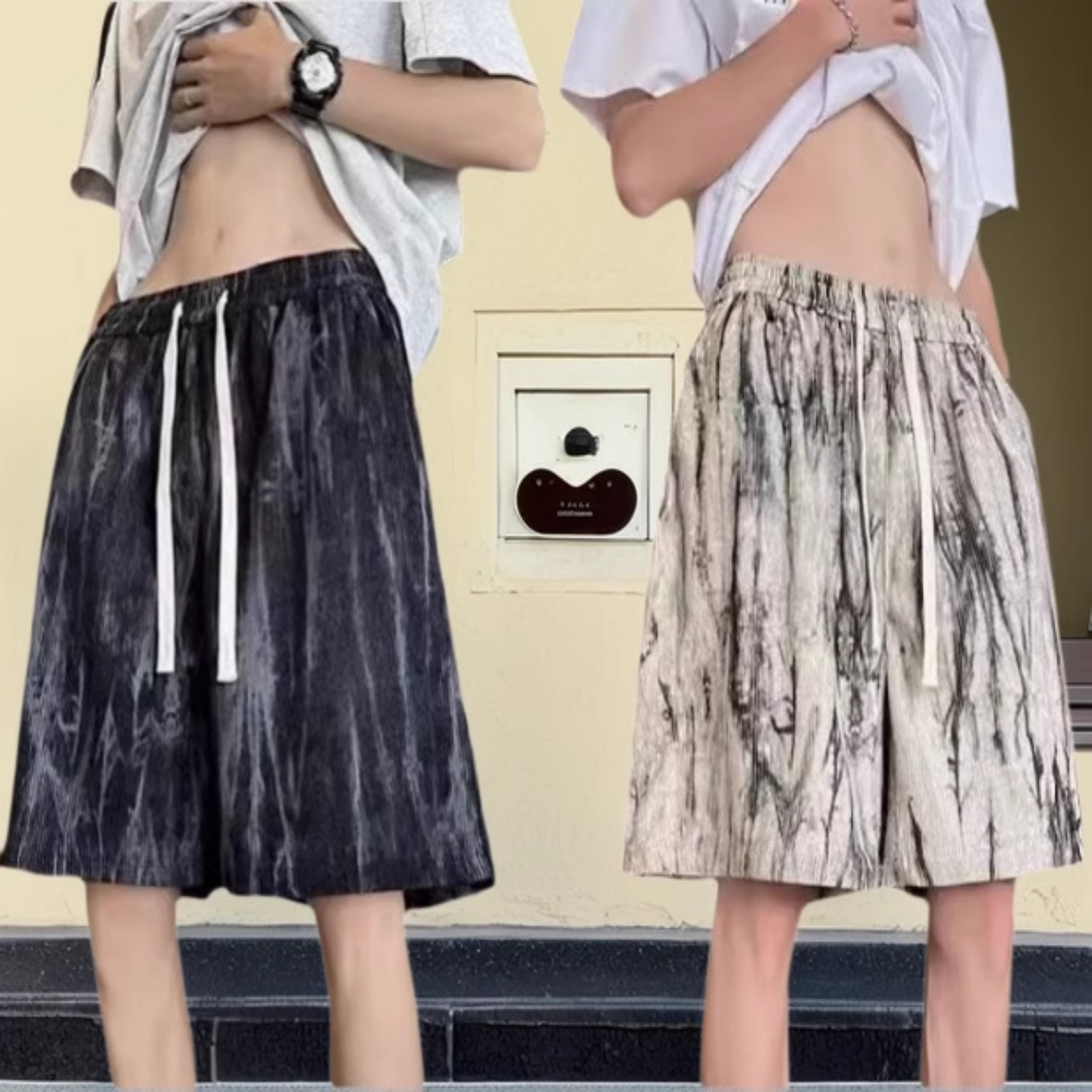 港风潮牌扎染短裤男学生青少年运动五分裤夏季薄款美式休闲沙滩裤