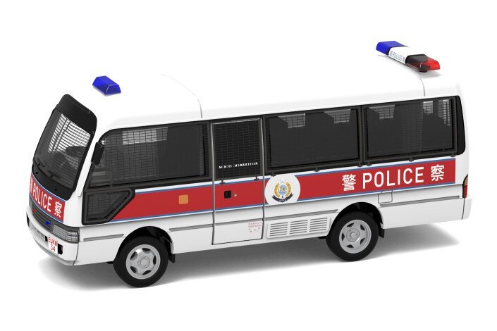 tiny微影03警车防暴中巴丰田coaster6161带窗网1:76香港合金车模